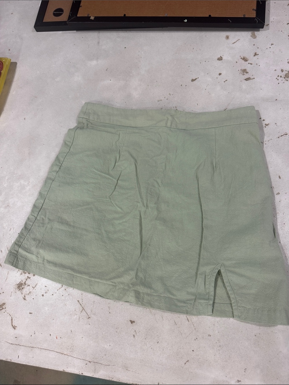Light Sage Mini Skirt with Front Slit